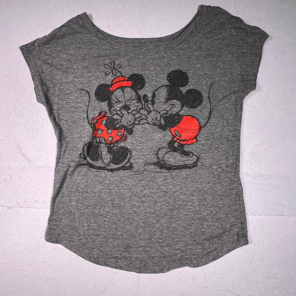 Disney Parks Mickey Minnie Graphic Tee Womens Medium Grey Excellent